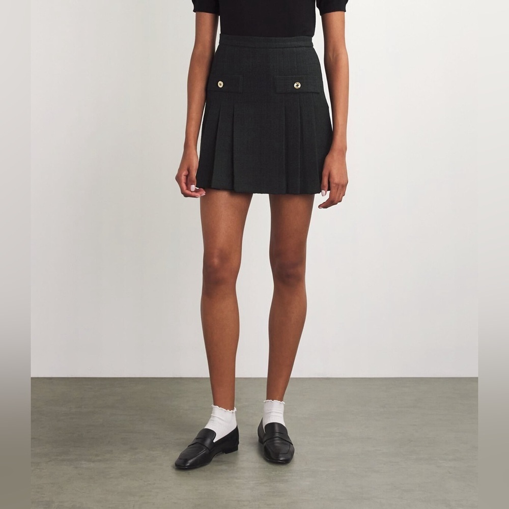 NWT Sandro Pleated Wool Mini Skirt